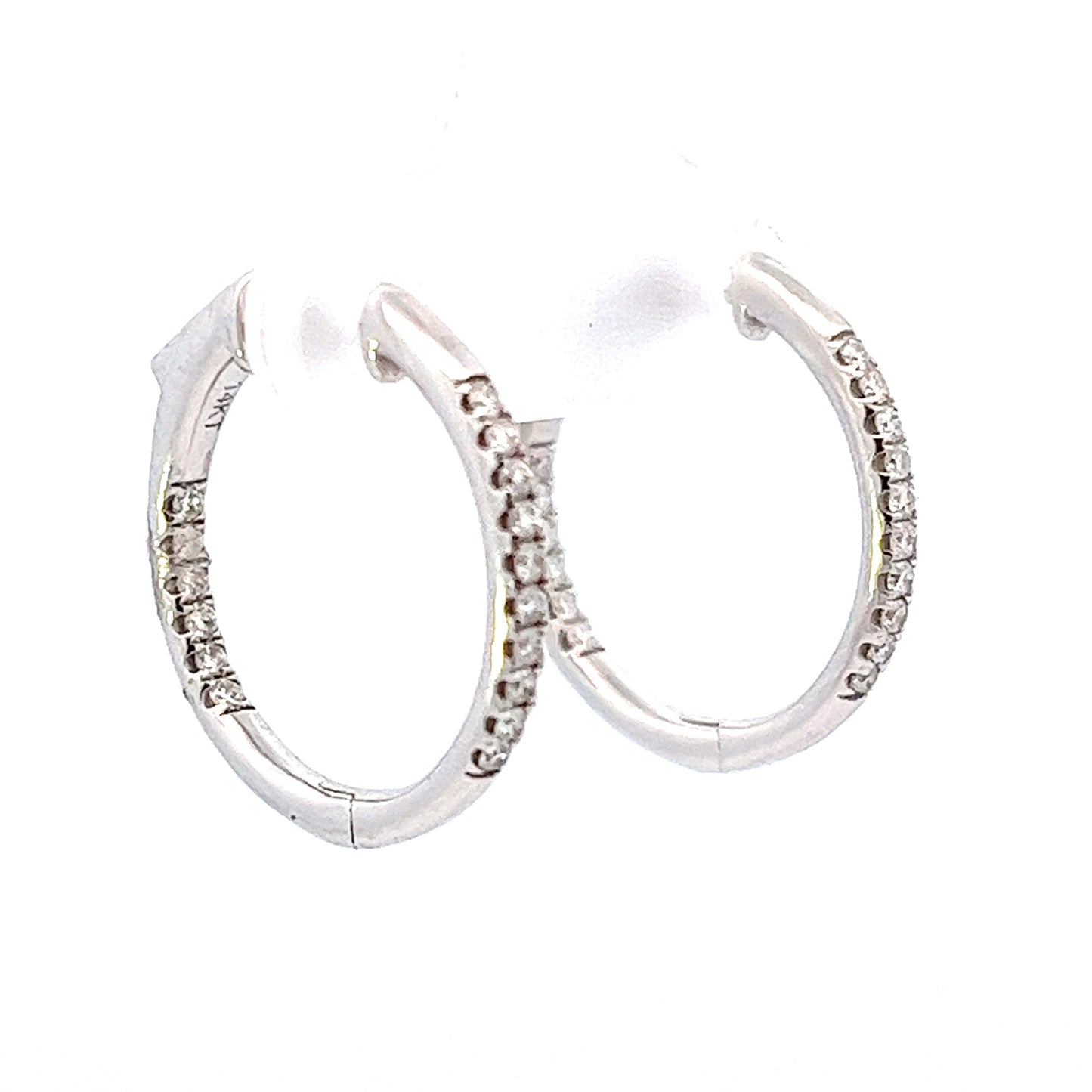 14k White Gold 0.25ct Total Weight Pave Diamond Hoop Earrings