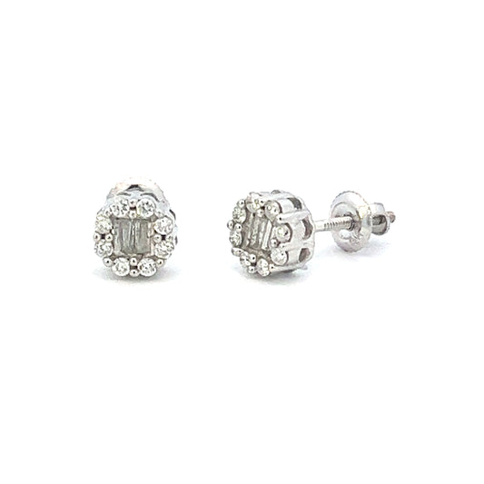 1/4ct total weight baguette and round diamond earrings