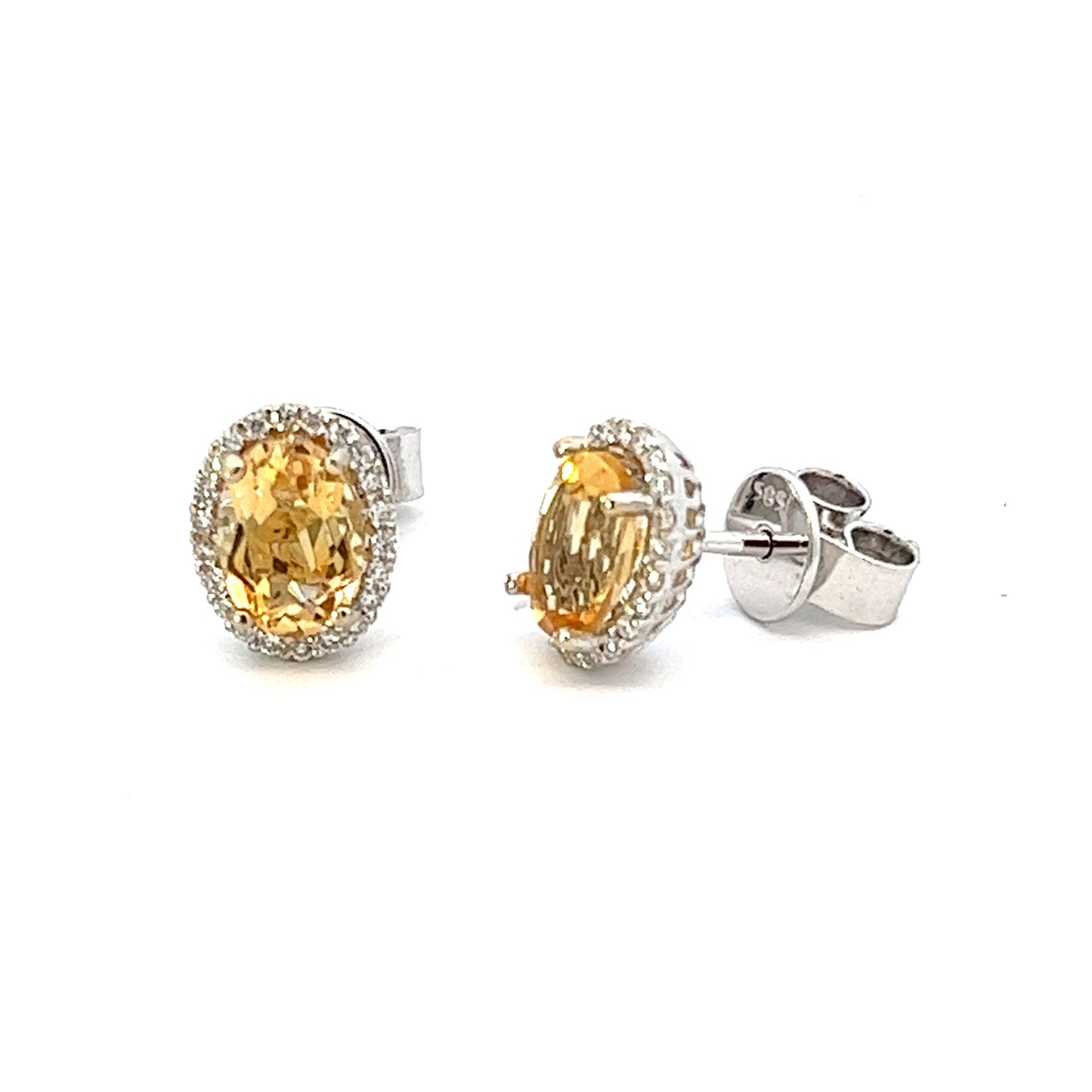 1.5ct total weight yellow sapphire and  1/4ct total weight round diamond earrings