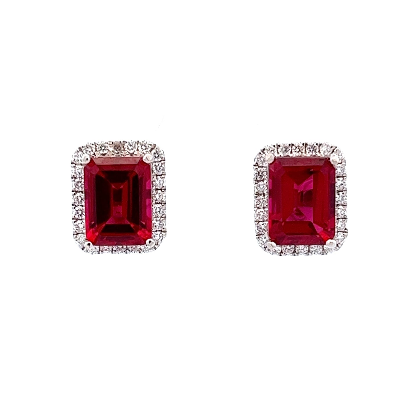 4.00ct total weight emerald cut lab grown ruby and diamond earrings