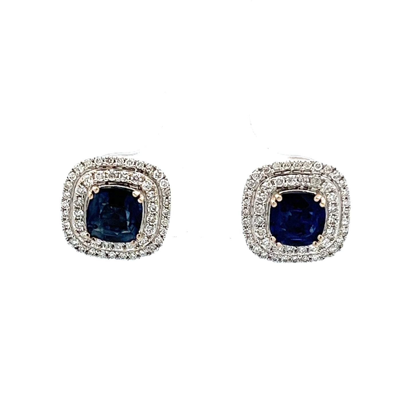 14k white gold 1ct total weight cushion cut sapphires with diamond earrings
