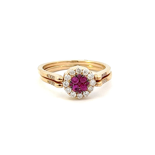 .65ct total weight round brilliant cut diamonds & .20ct total weight ruby reversible ring