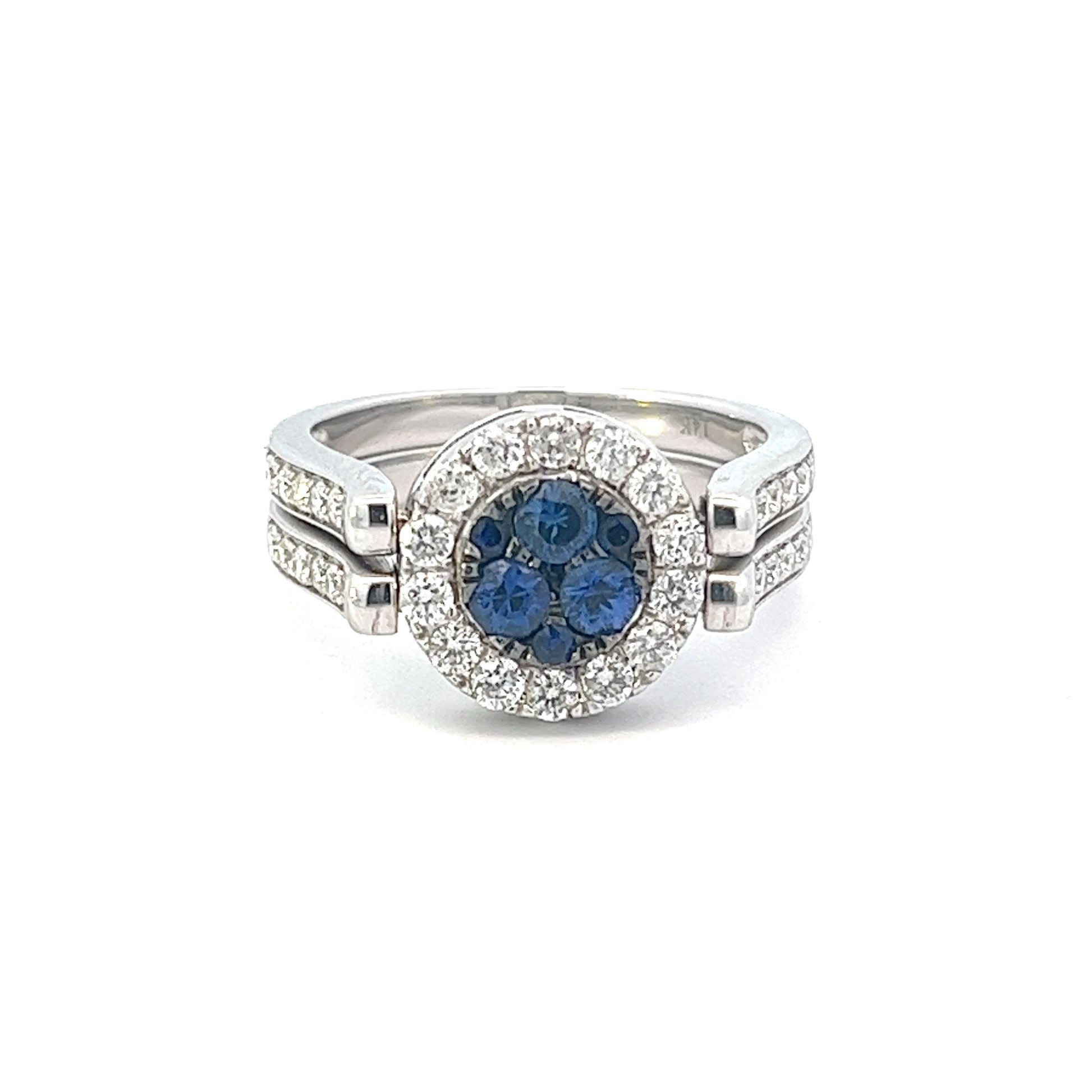 Reversible Sapphire and Diamond Cluster Ring .43ct Round Brilliant Cut Diamonds & .38ct Round Sapphires