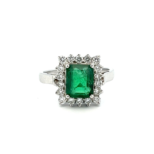 2.09ct Emerald Cut Emerald Ring With Diamonds