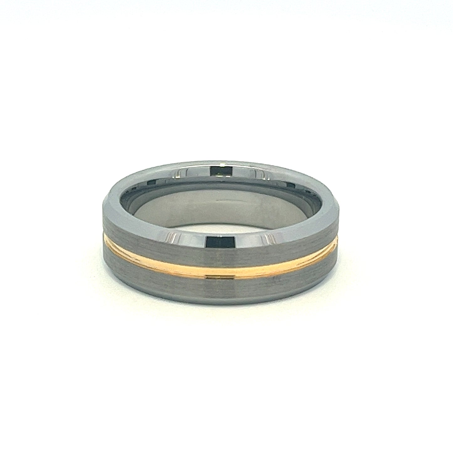 7mm brushed grey with yellow gold center groove tungsten mens wedding band