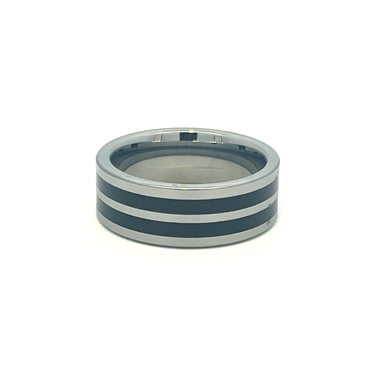 8mm Silver Tungsten Ring With Two black Inlay Stripes