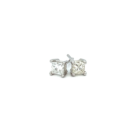 0.76ct total weight princess cut natural diamond studs 14k white gold Si clarity G-H color