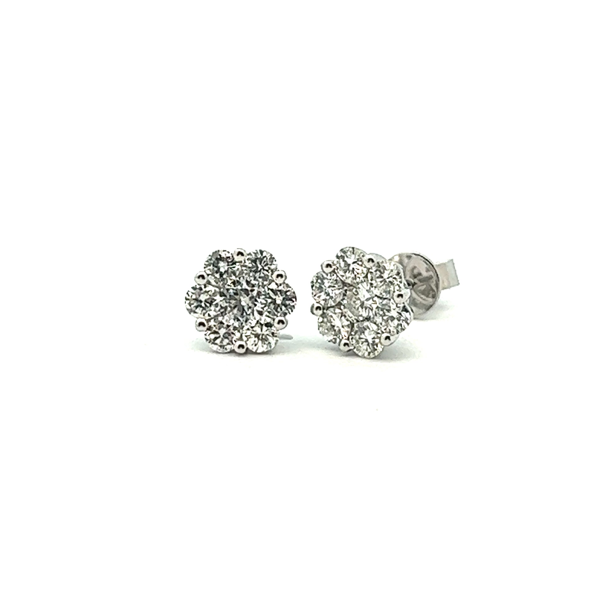 1.48ct Total Weight Diamond Cluster Earrings