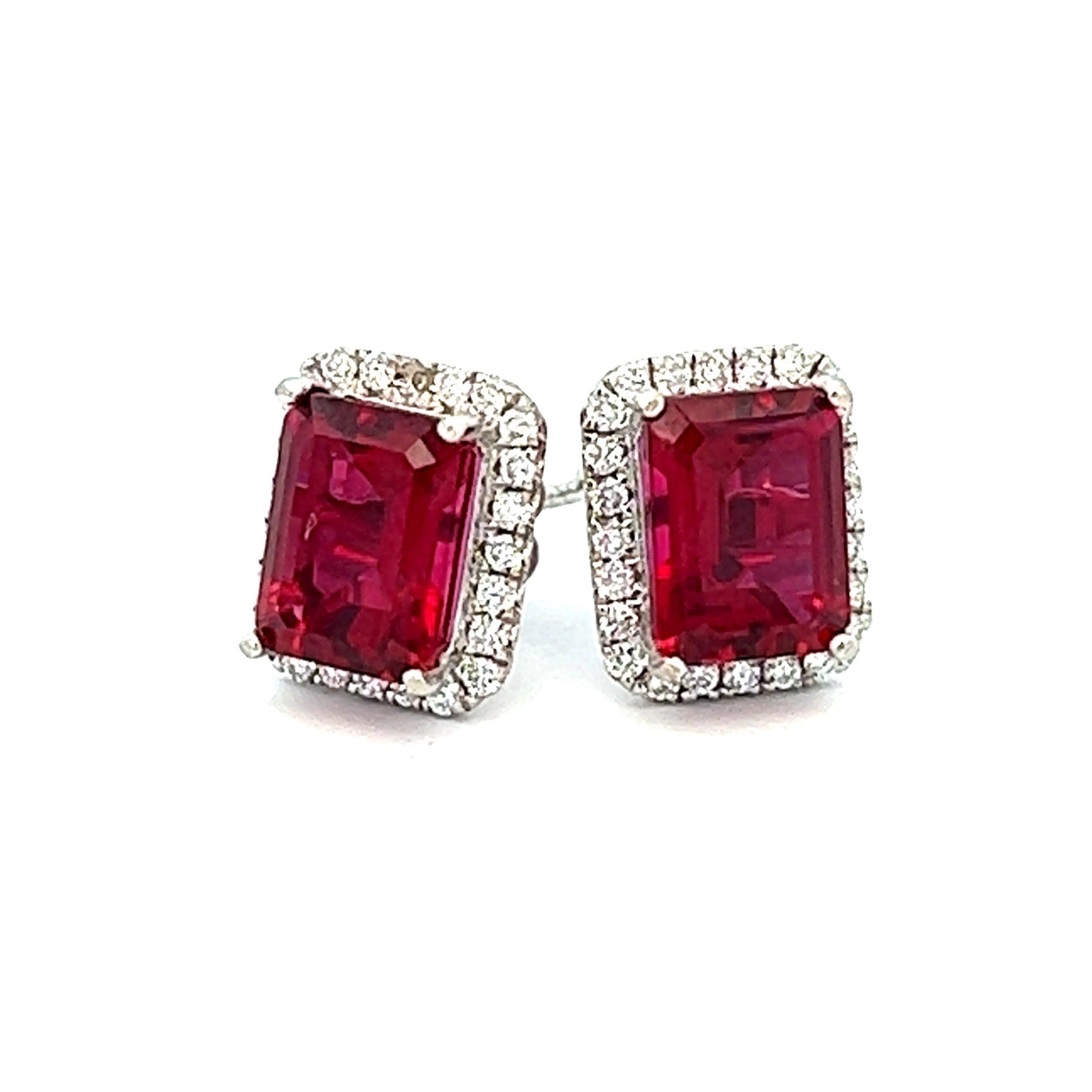 Ruby and Diamond Drop Earrings in 18k White Gold (6x4mm)