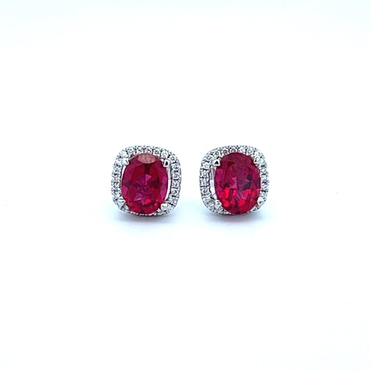 Ruby and Diamond Earrings | 4ct Lab Created Ruby & .75ct Diamonds In 14k White Gold