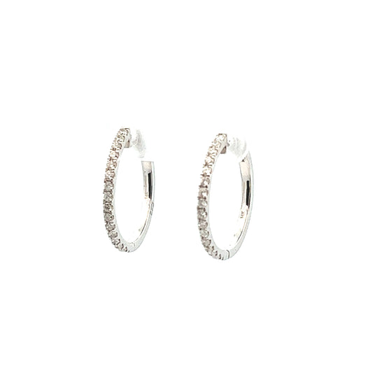 .57ct 14k White Gold Pave Diamond Hoop Earrings