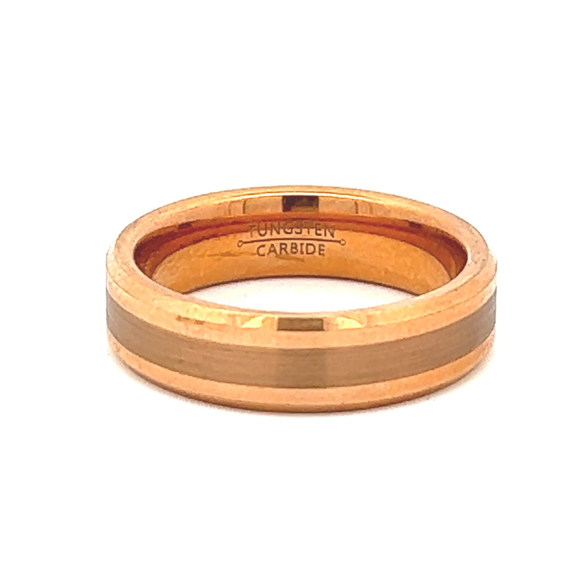 6mm Rose Gold Tungsten Ring With Taper Accent