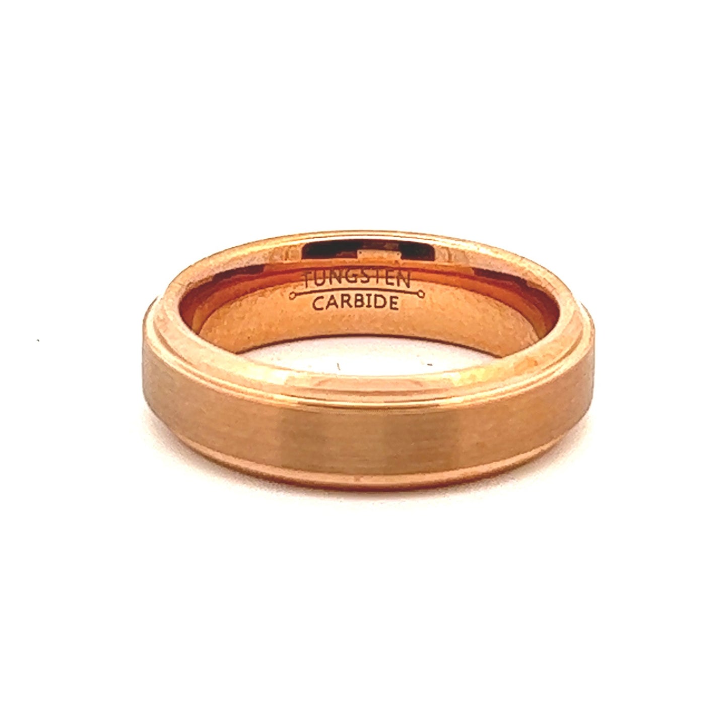 6mm Rose Gold Tungsten Mens Wedding Band With Rose Gold Bevel Accent