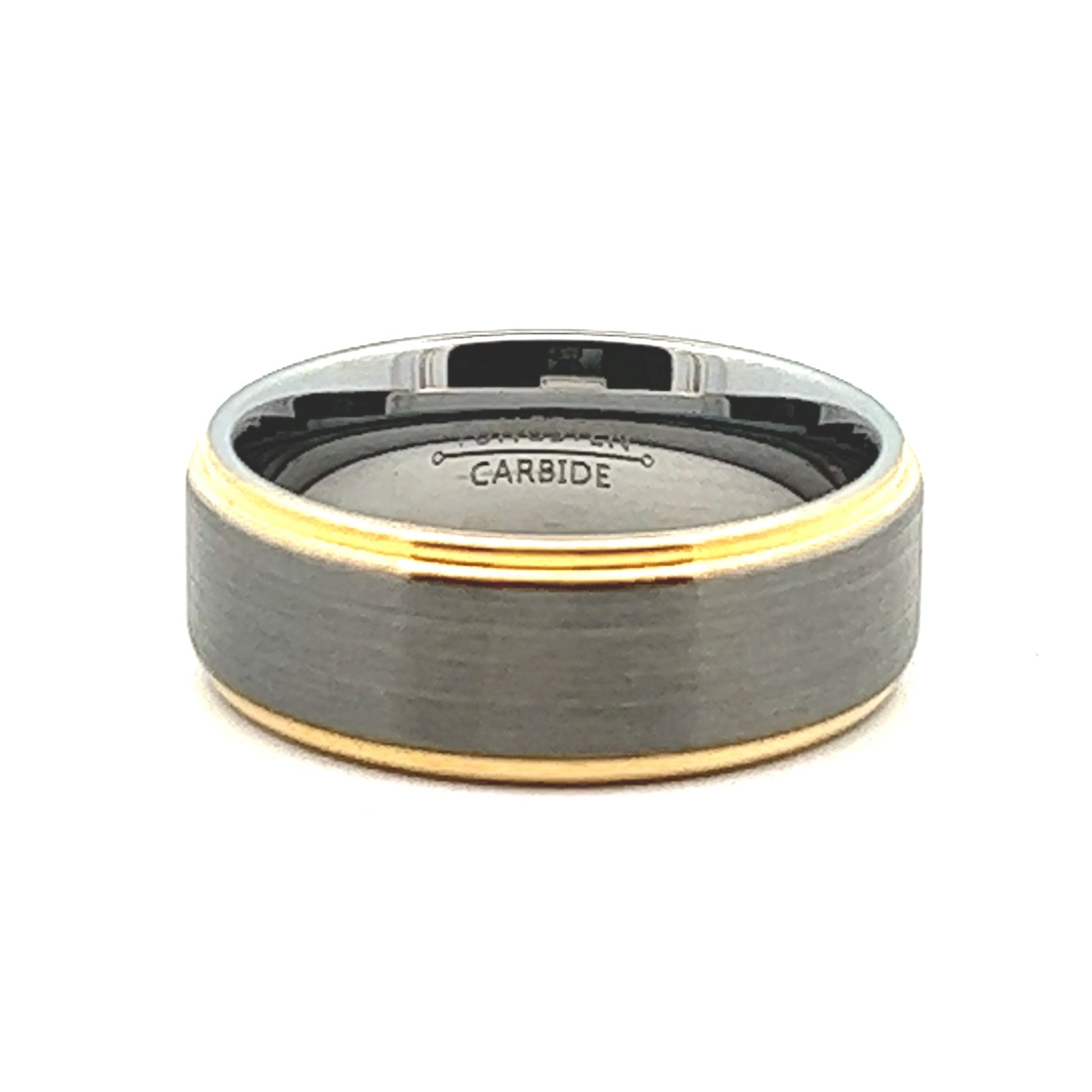 8mm Gunmetal Tungsten Ring With Gold Bevel Accent