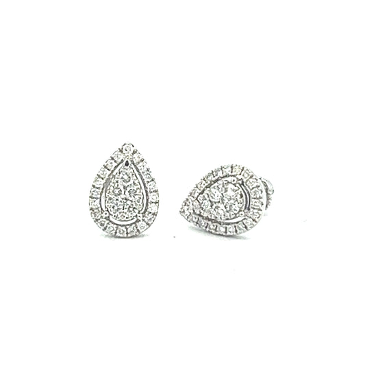 Halo Diamond Earrings | 14k White Gold .44ct Diamond Cluster Halo Earrings