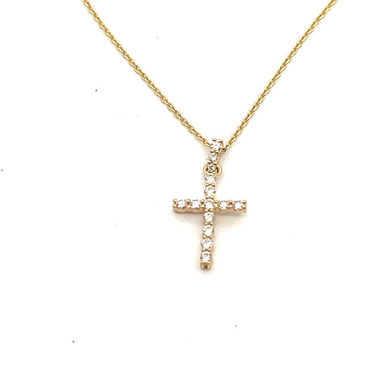 0.18ct Diamond Dainty Cross Necklace 18k Yellow Gold
