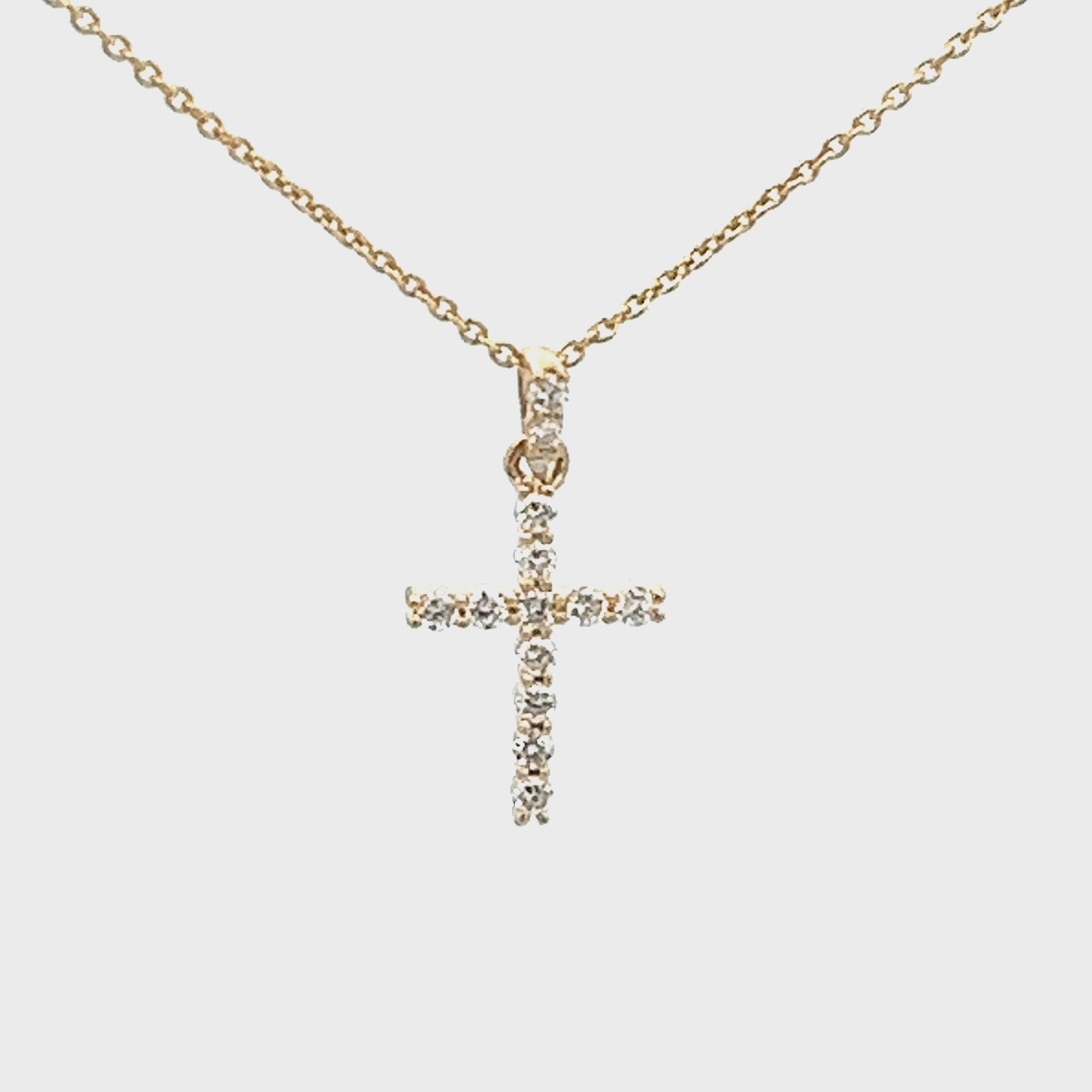 0.18ct Diamond Dainty Cross Necklace 14k Yellow Gold