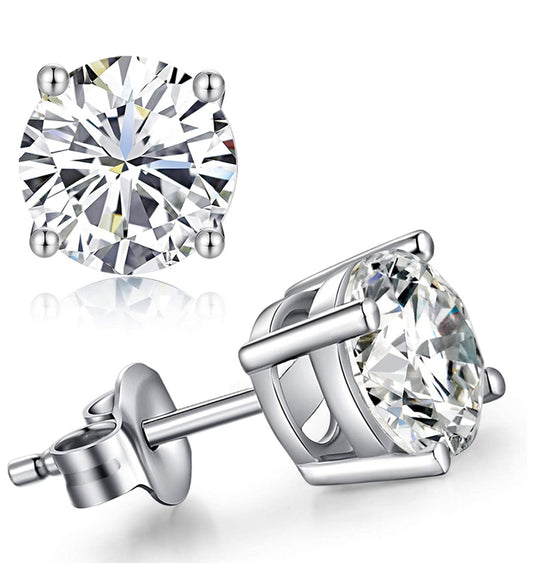 2.00ct total weight round brilliant cut diamond earrings set in 14k white gold SI-VS clarity F-G color