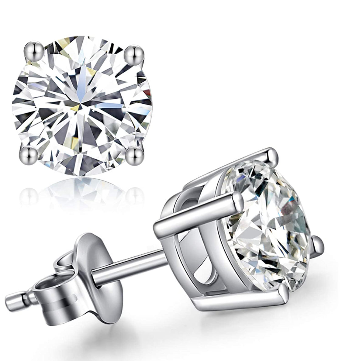 1.50ct total weight round brilliant cut diamond earrings set in 14k white gold SI-VS clarity F-G color