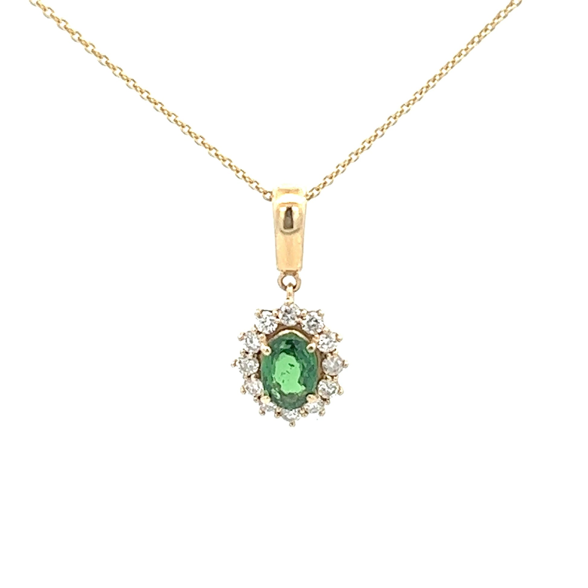1.25cttw Emerald And Diamond Necklace 14k Gold Chain