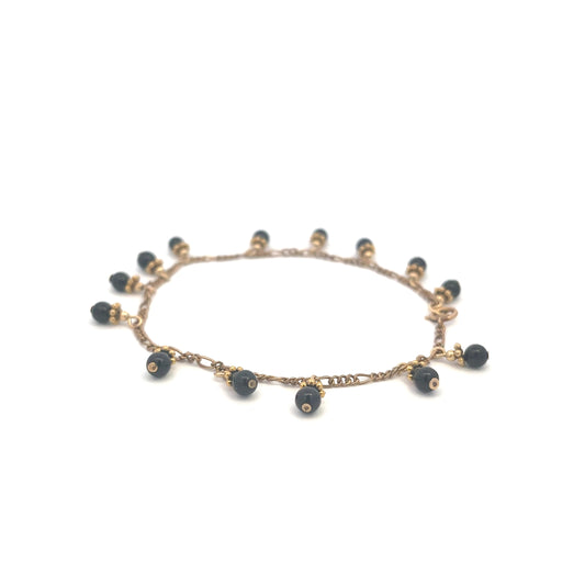 14k yellow gold plated bracelet with k onyx beads