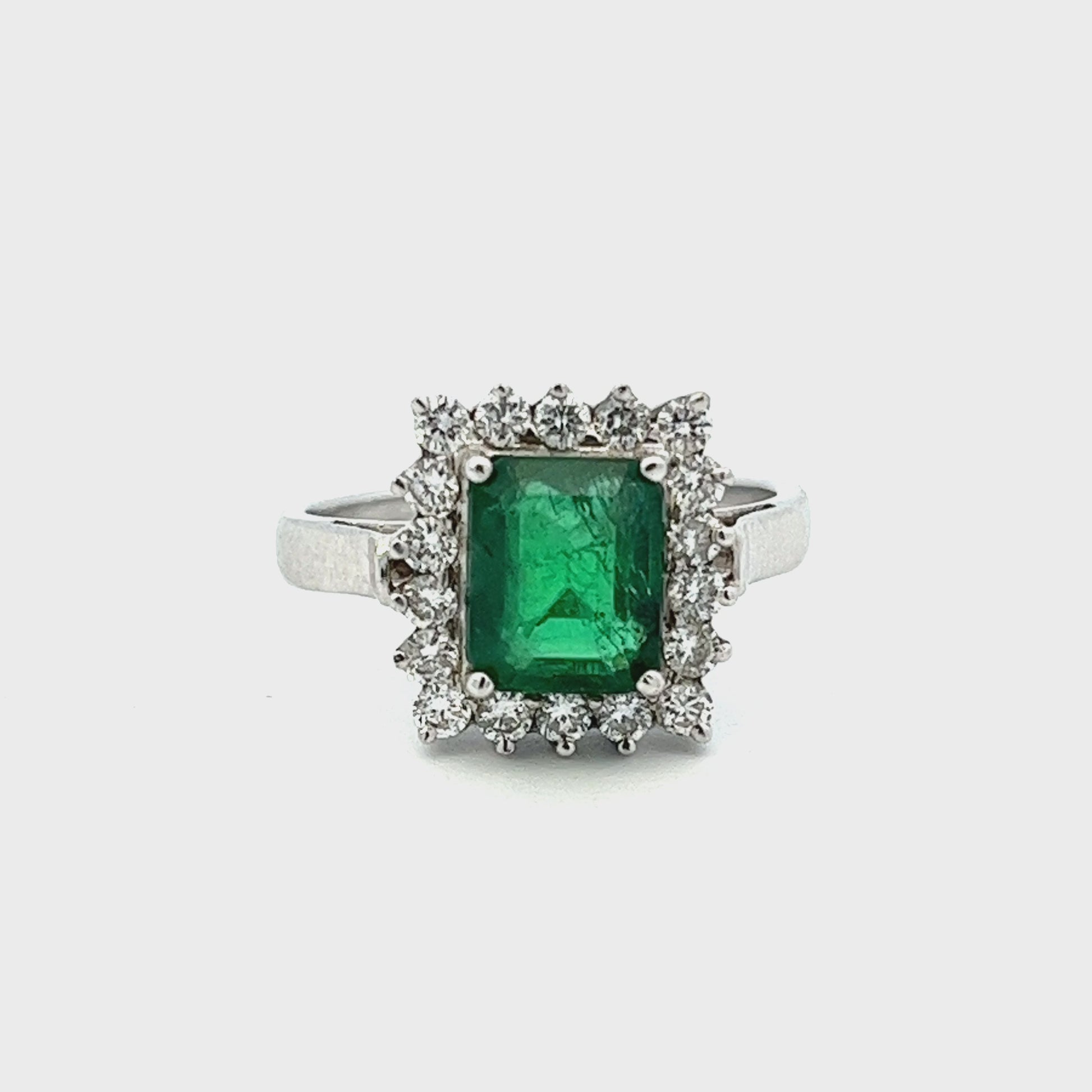 2.09ct Emerald Cut Emerald Ring With Diamonds Video