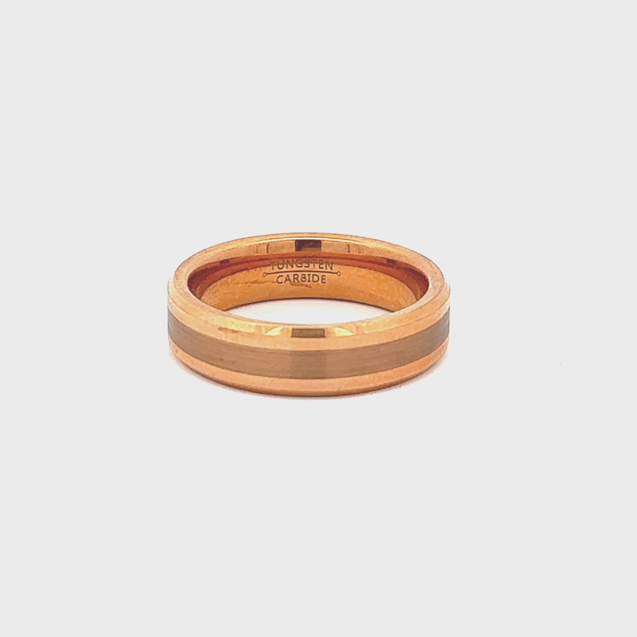 6mm Rose Gold Tungsten Ring With Taper Accent Video