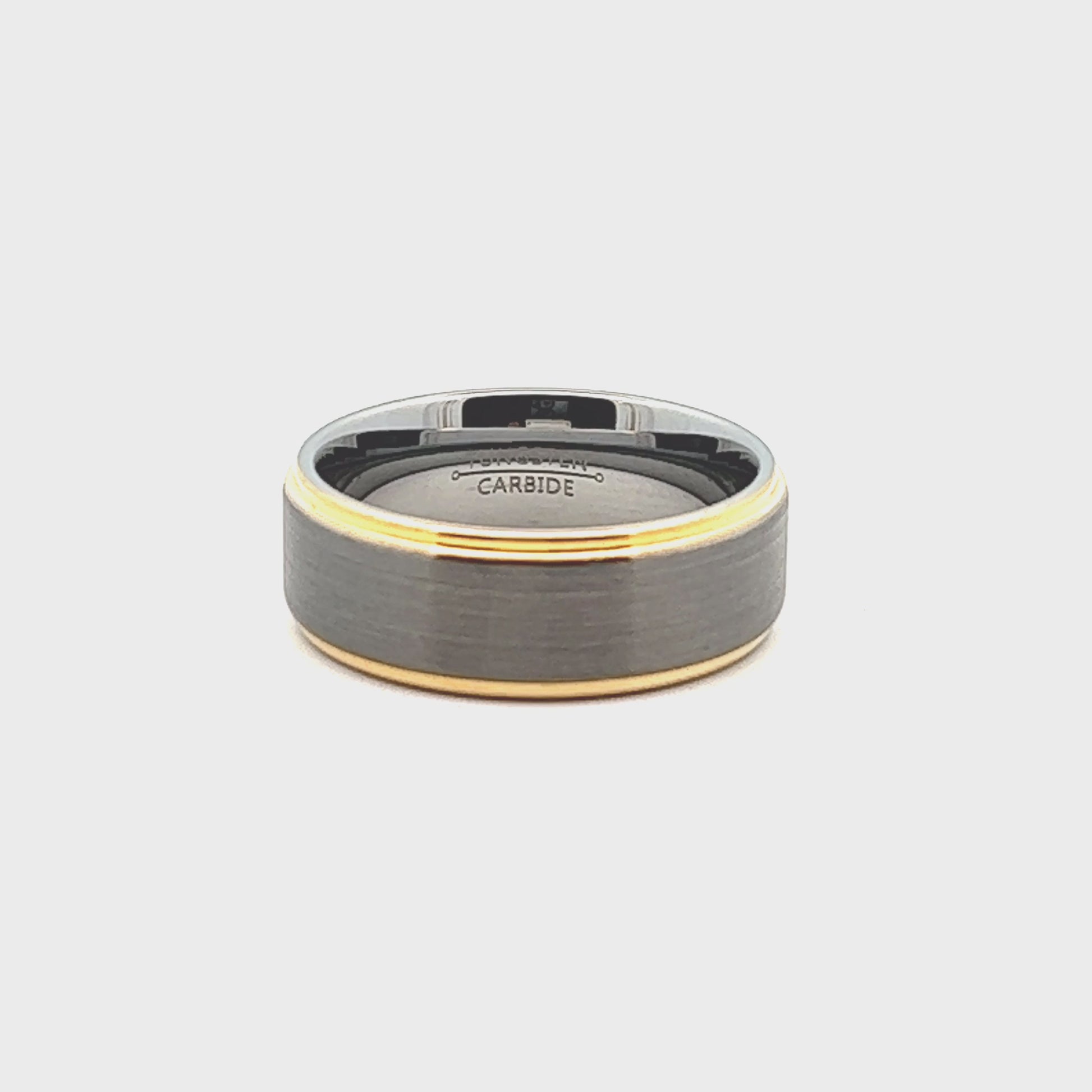 8mm Gunmetal Tungsten Ring With Gold Bevel Accent Video